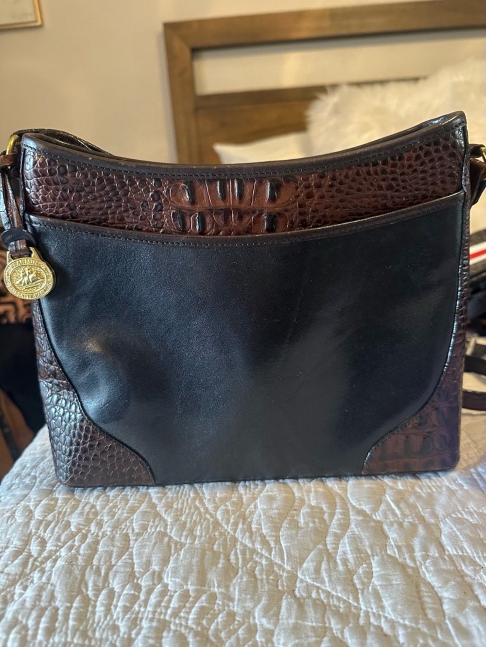 Brahmin Leather Crossbody Bag in Black and Dark Brown